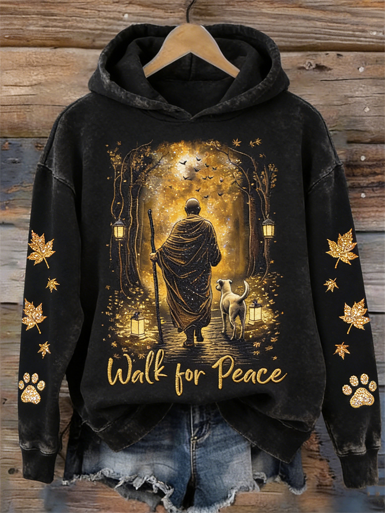Walk For Peace Monk & Aloka Glitter Washed Hoodie