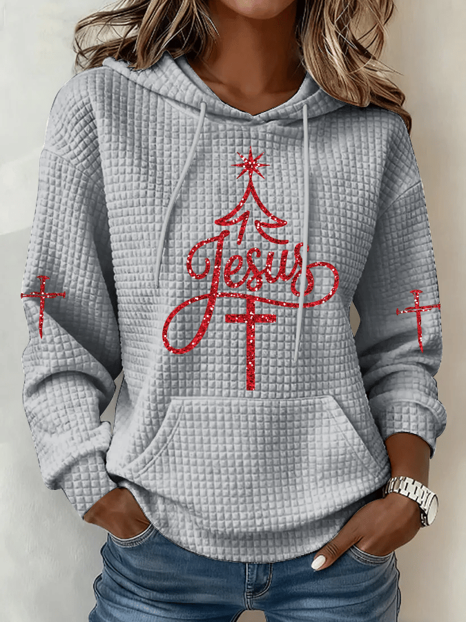 Women's Christmas Faith Printed Waffle Fabric Hoodie