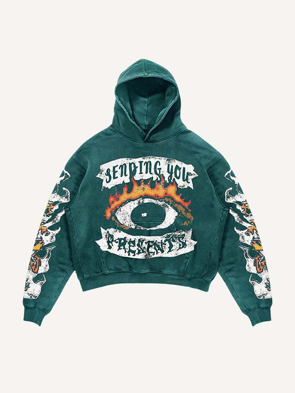 Eye&Fire&Graphic&Letter Print Slant Pockets Hoodie