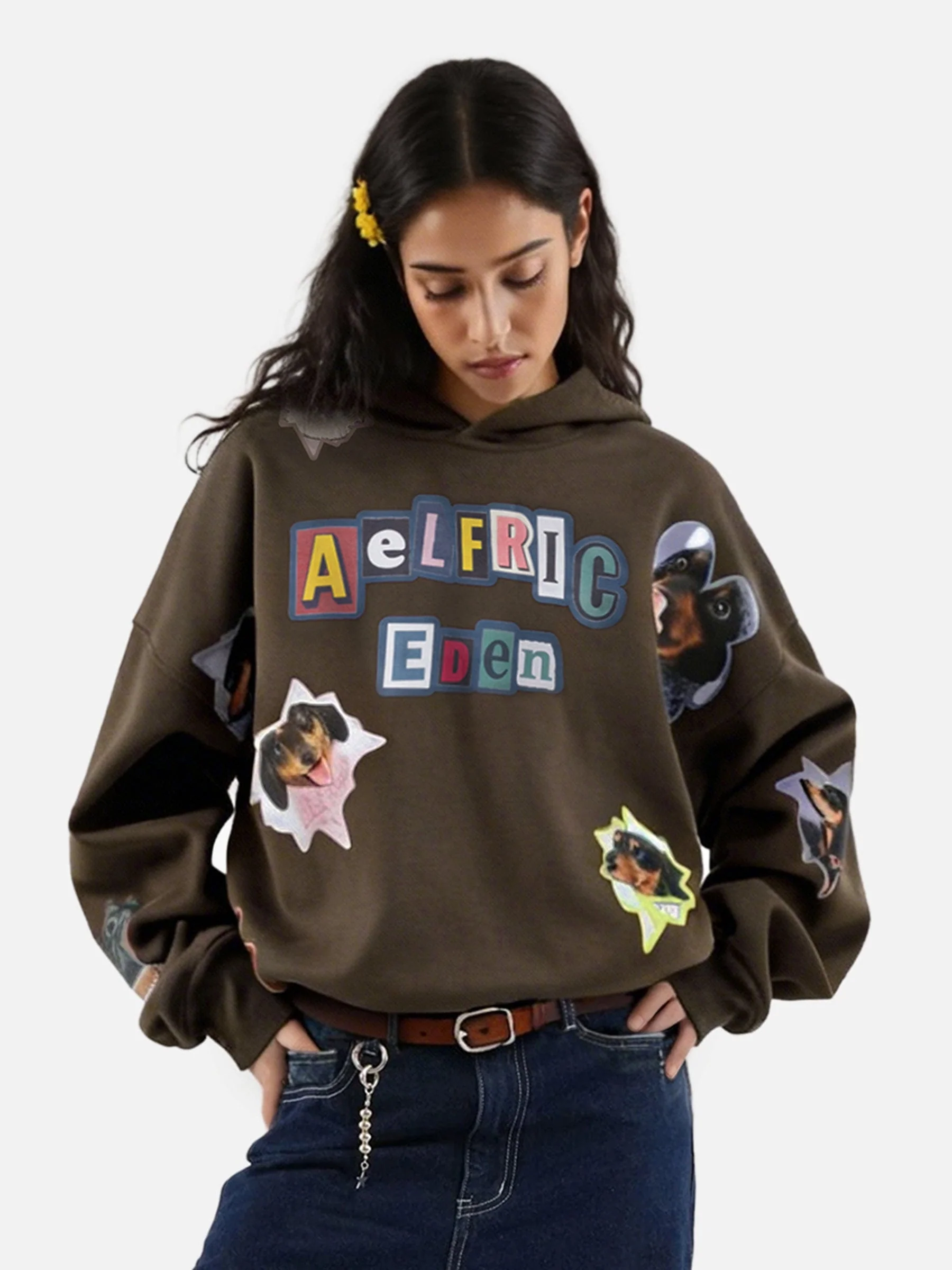 Aelfric Eden Boxy Dachshund Sticker Pullover Hoodie