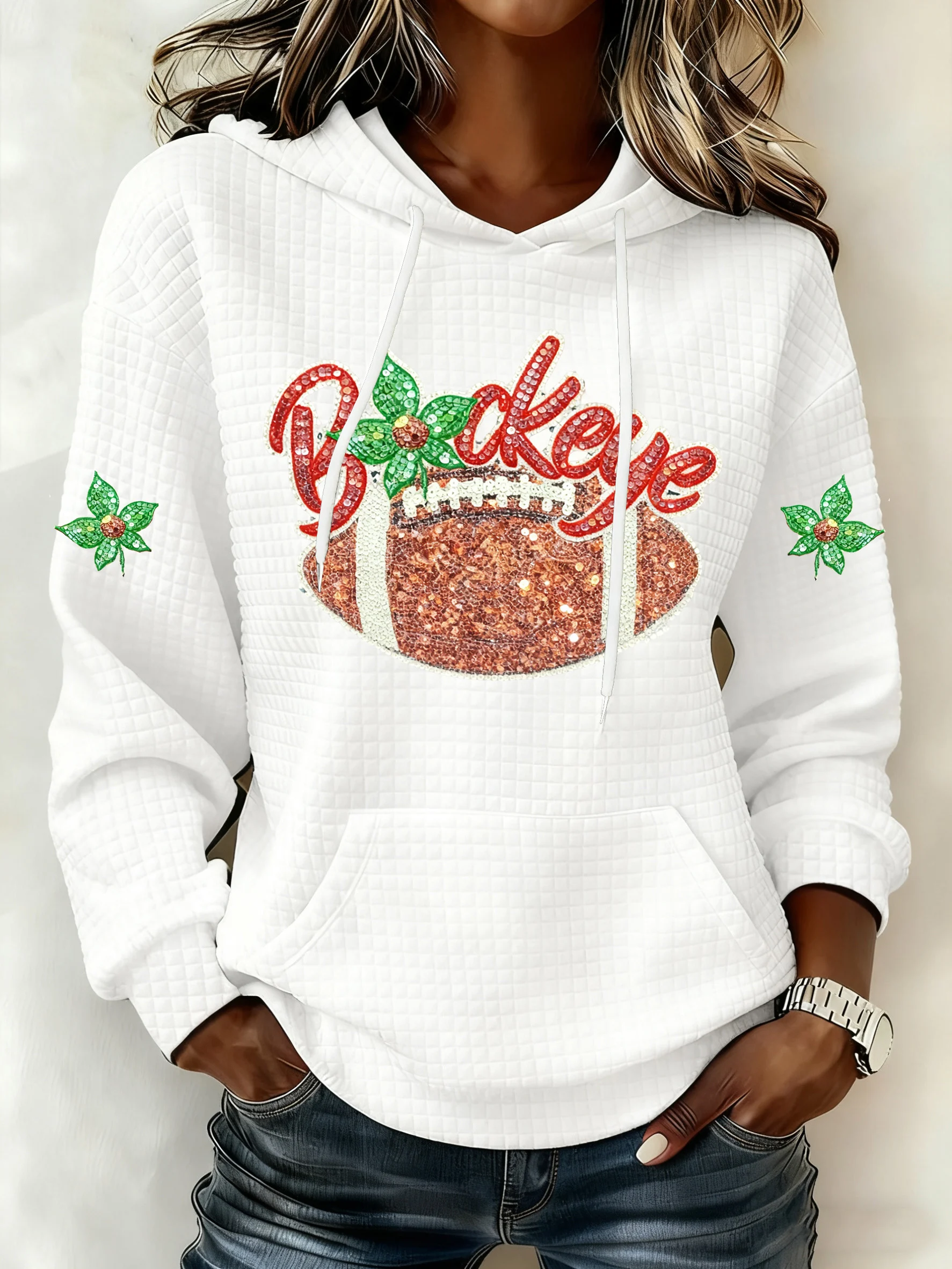 Women's Winter Rugby Print Hooded Top