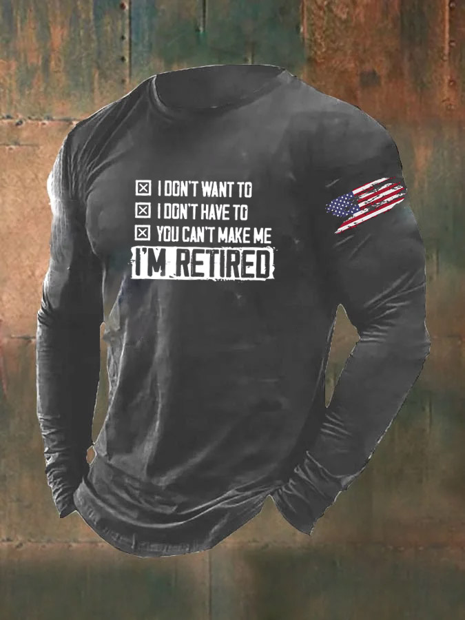 Men's I'M Retired Pattern Long Sleeve 100% Cotton T-Shirt