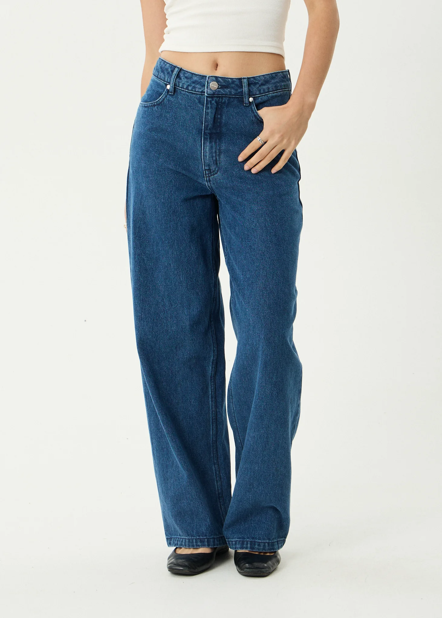 AFENDS Womens Bella - Denim Wide Leg Baggy Jean - Authentic Blue