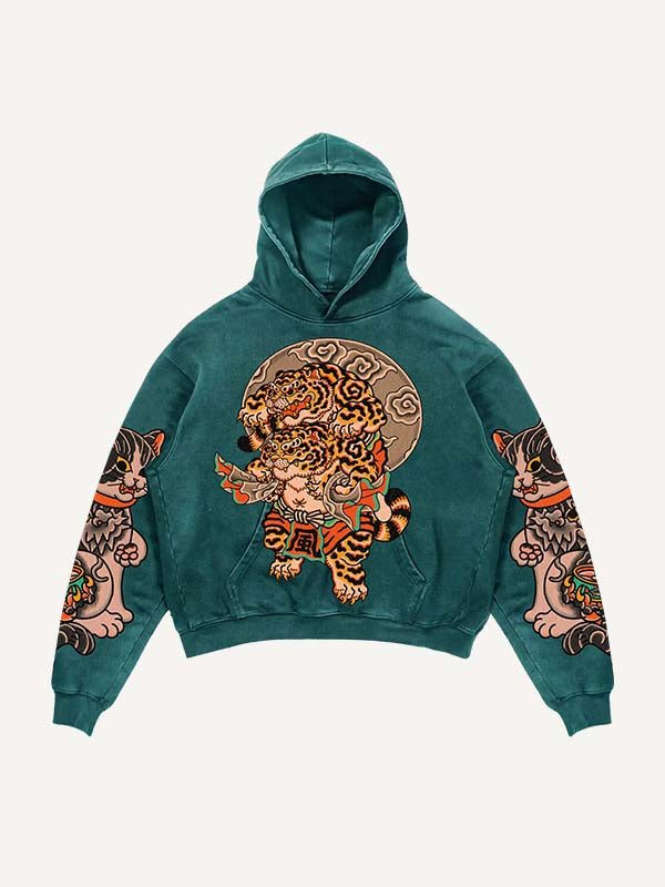 Tiger&Car&Graphic Print Slant Pockets Hoodie