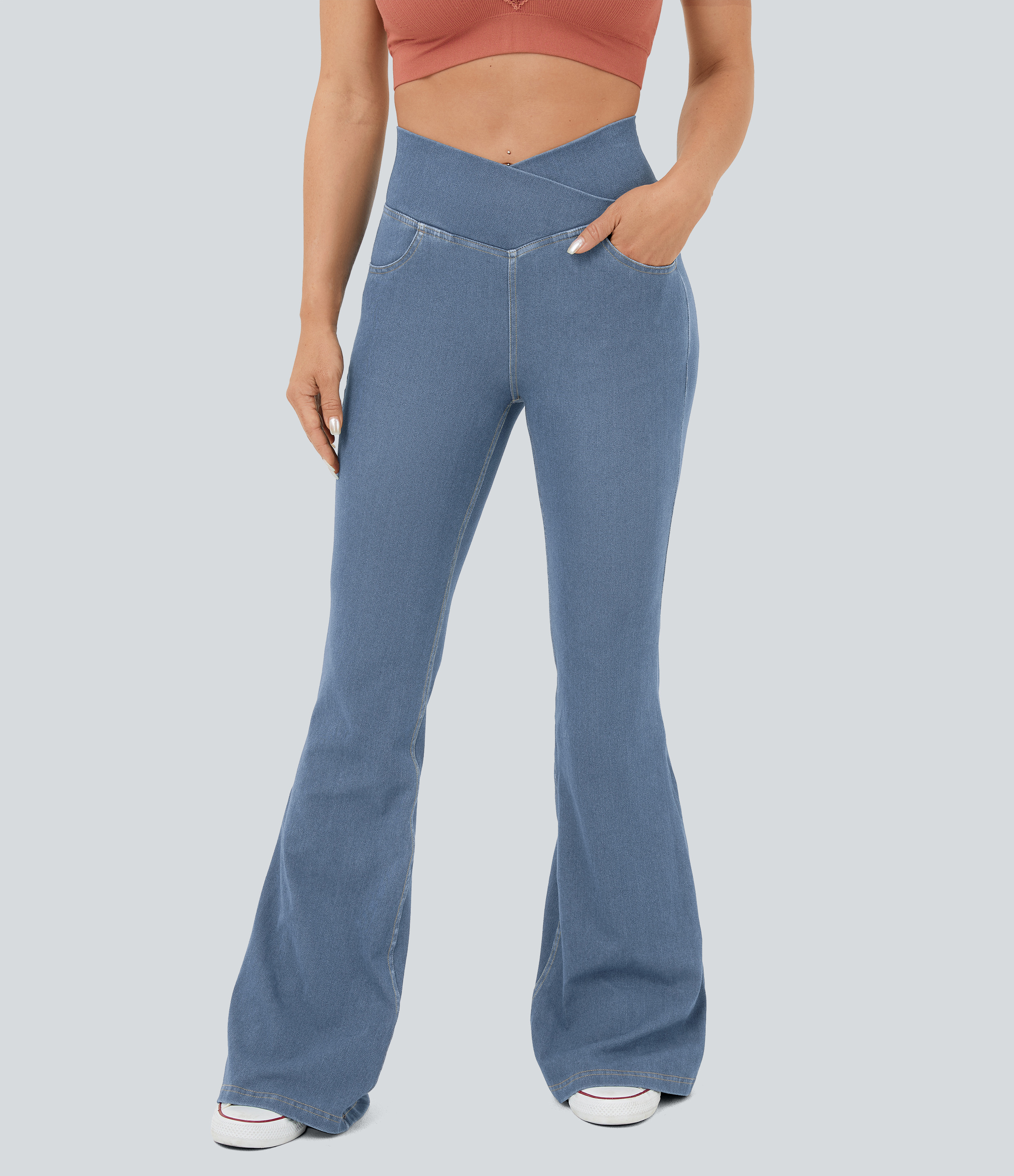 Halara Flex™ High Waisted Crossover Pocket Cool Touch Washed Casual Jeans