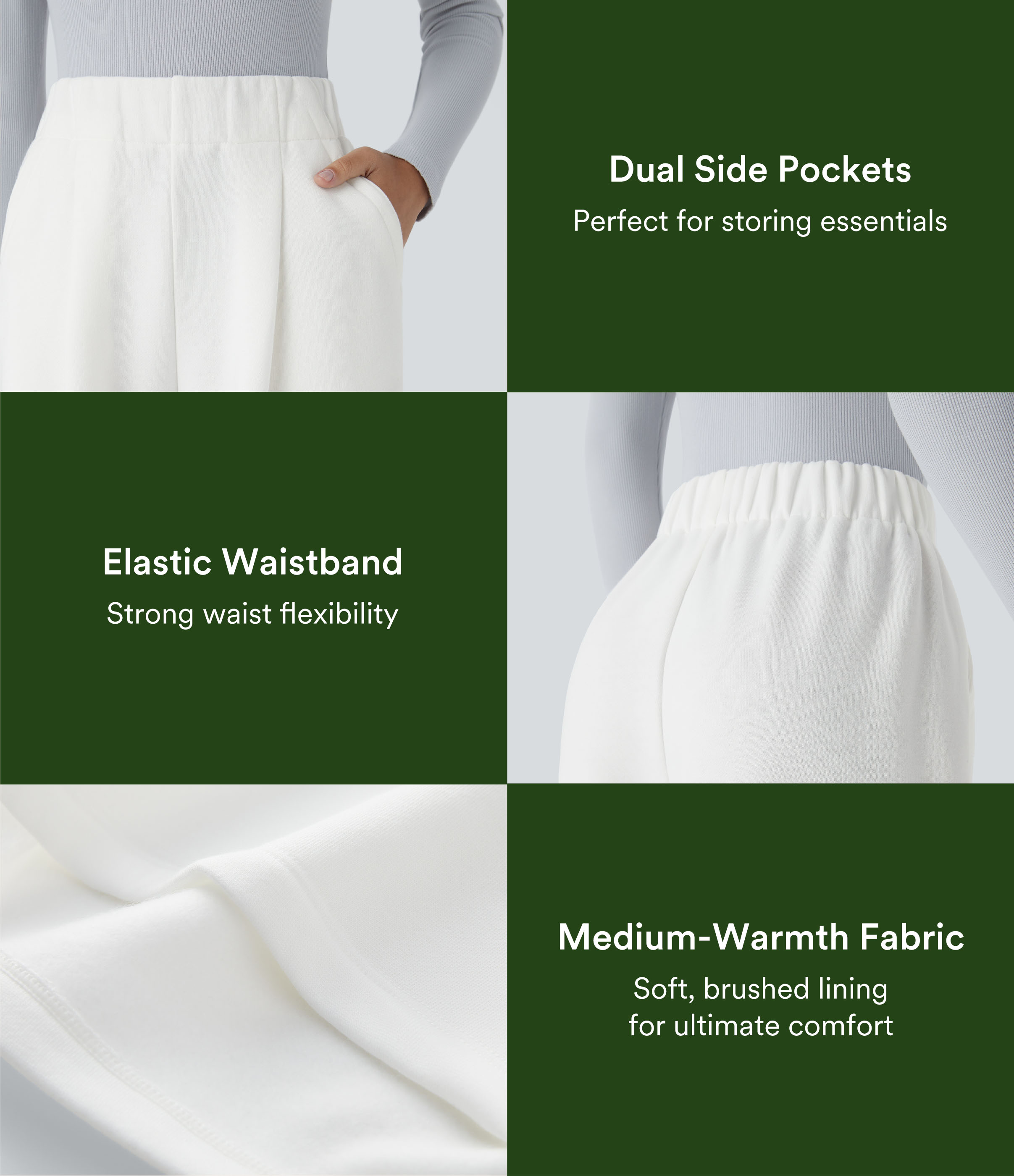 High Waisted Pocket Wide Leg Fleece Casual Pants