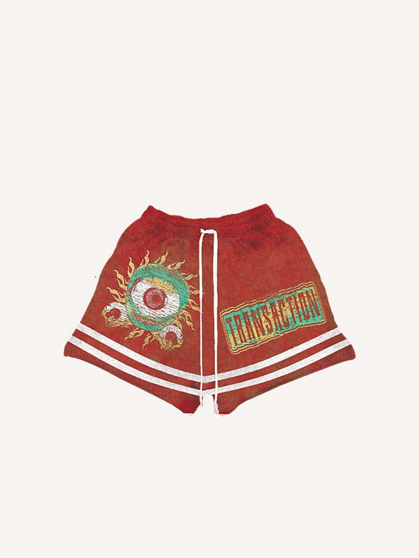 Eyeball&Fire&Letter Print Drawstring Waist Shorts