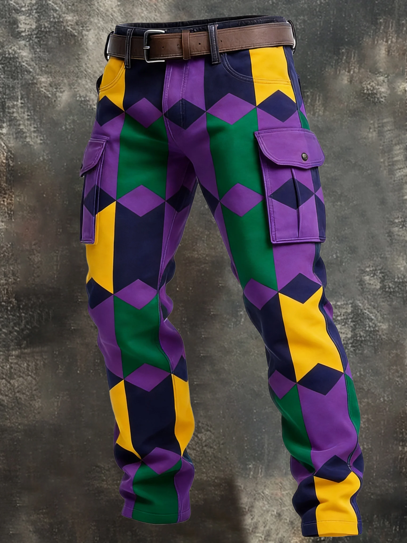 Men's Retro Color Block Distressed Pocket Cargo Pants