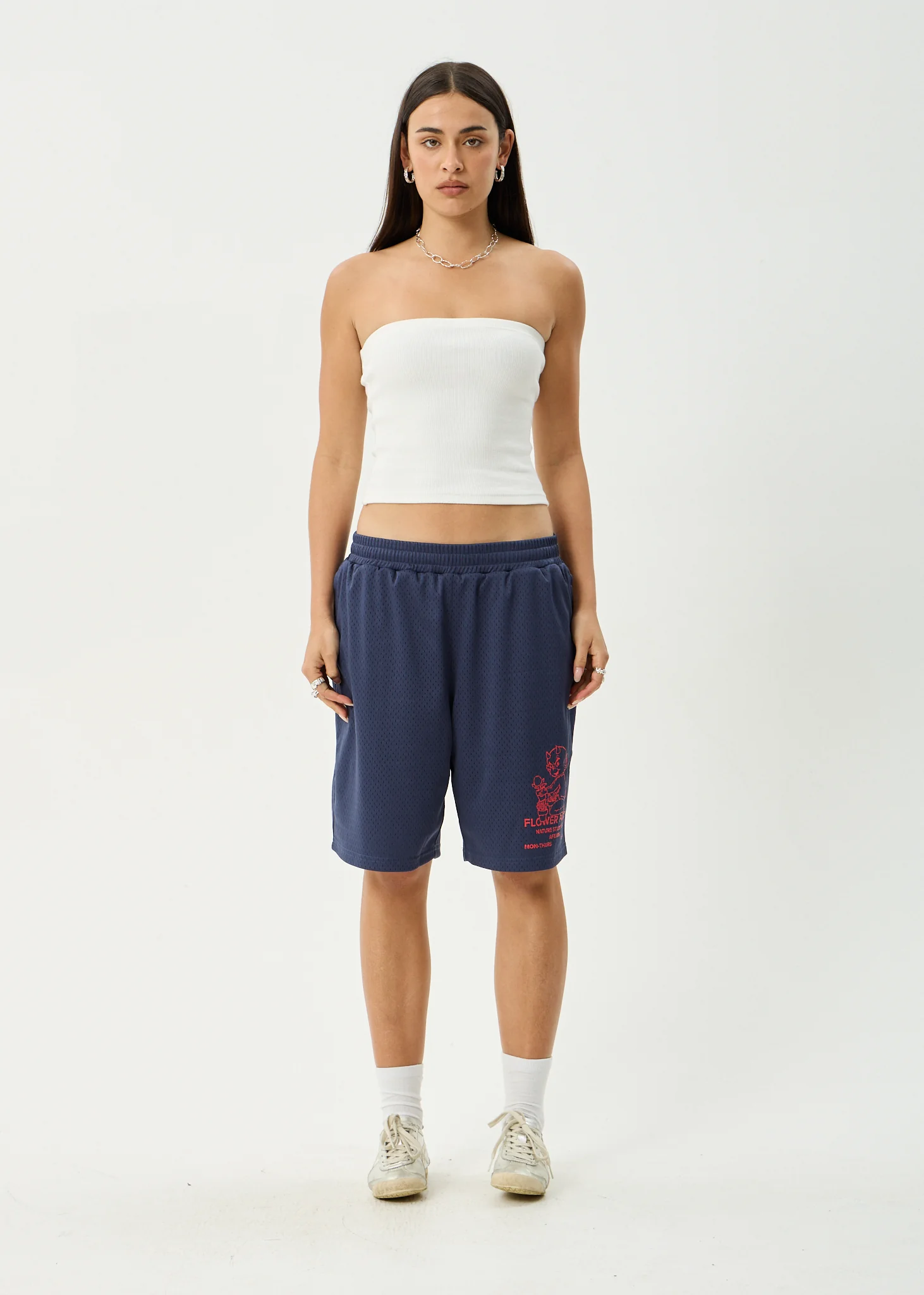 AFENDS Mens Flower Patch - Basketball Short 22 Inch - Navy