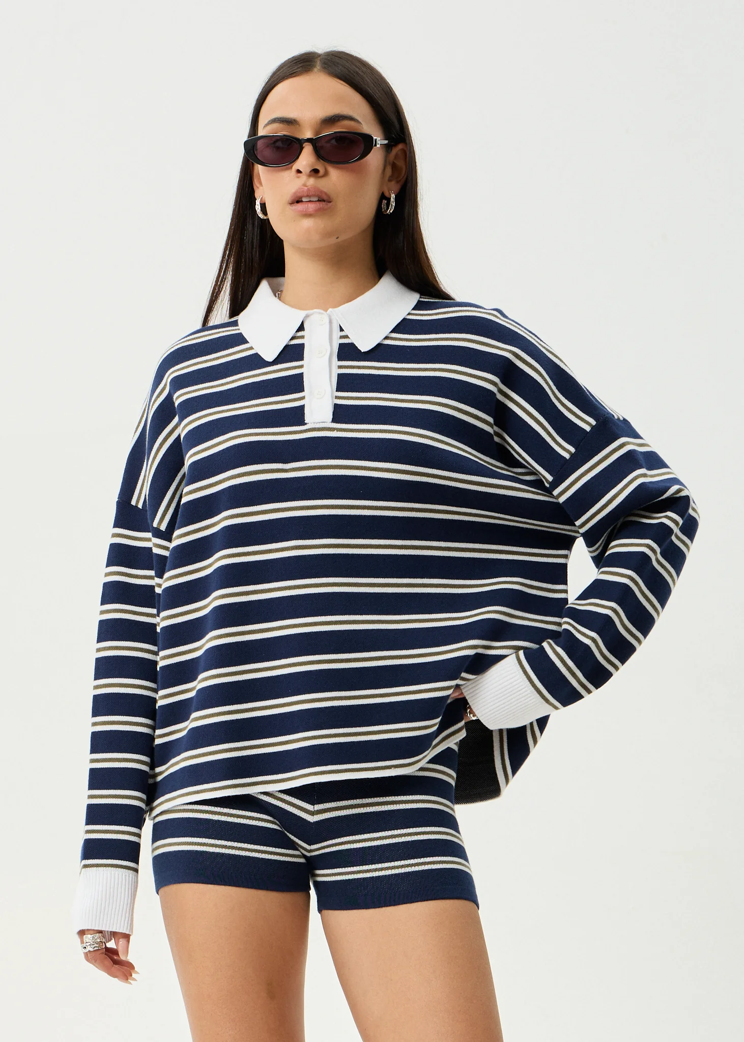 AFENDS Womens Delta - Knit Shirt - Navy Stripe