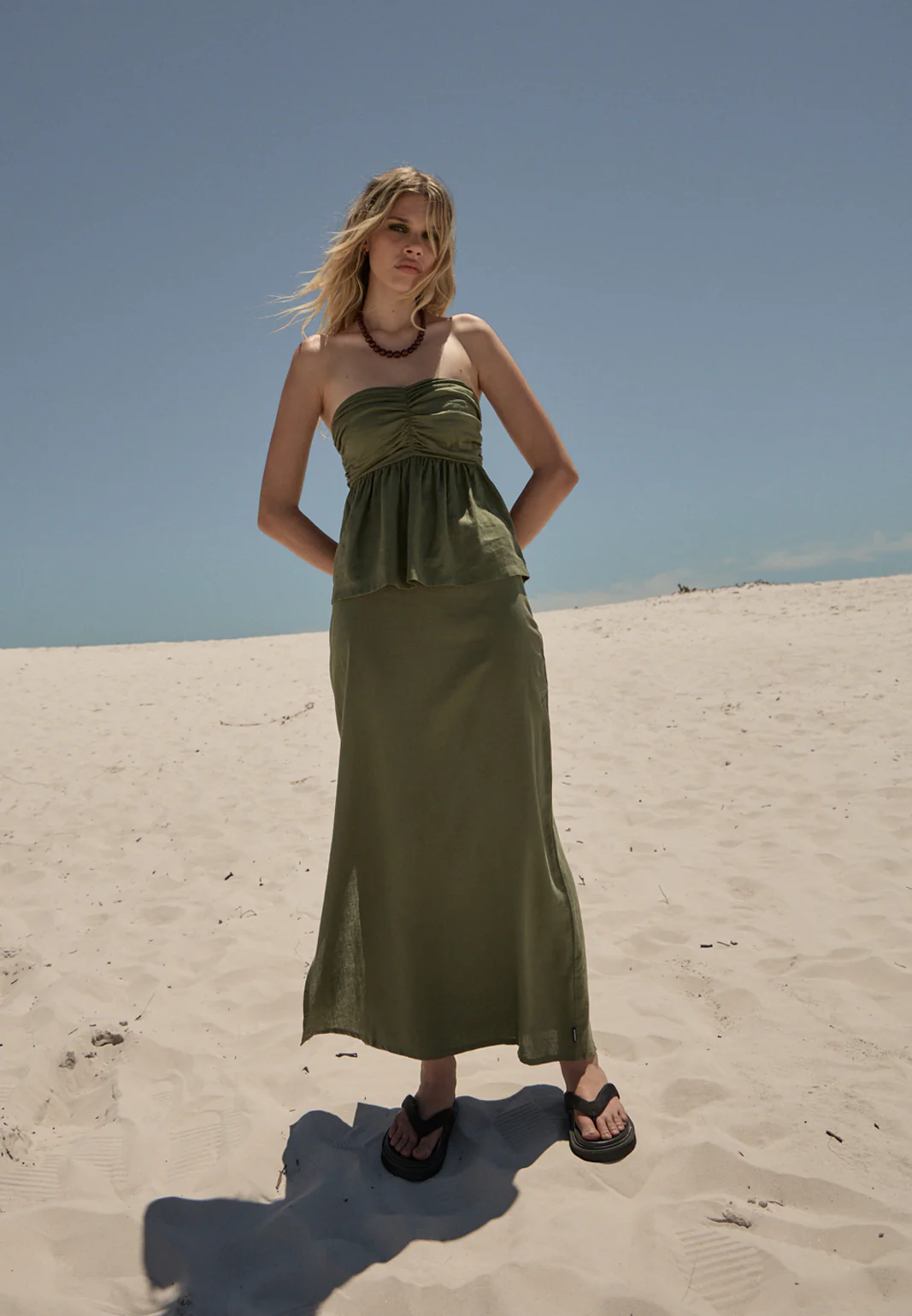 AFENDS Womens Lilo - Maxi Skirt - Deep Olive