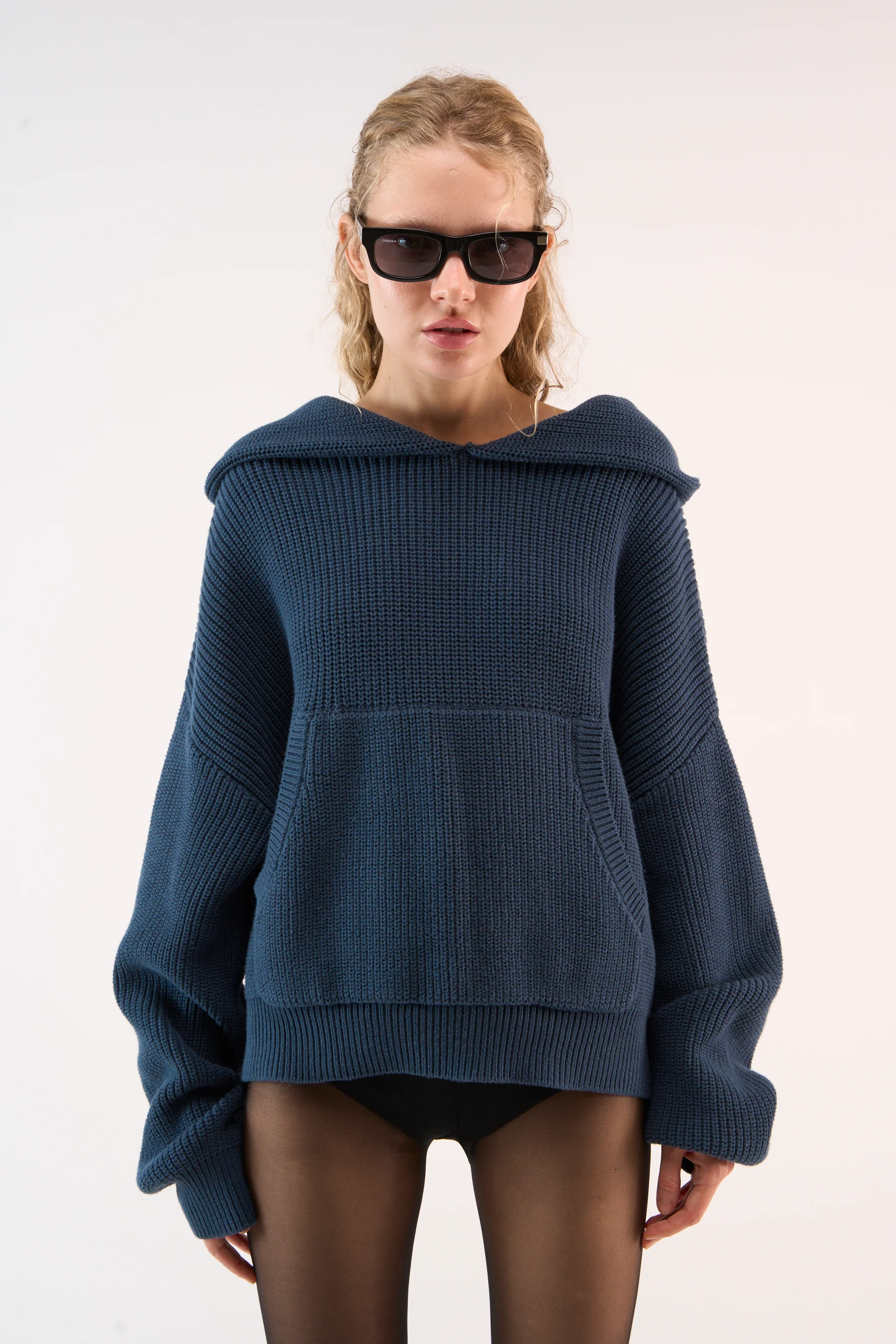 Bawdy Navy Knit Hoodie