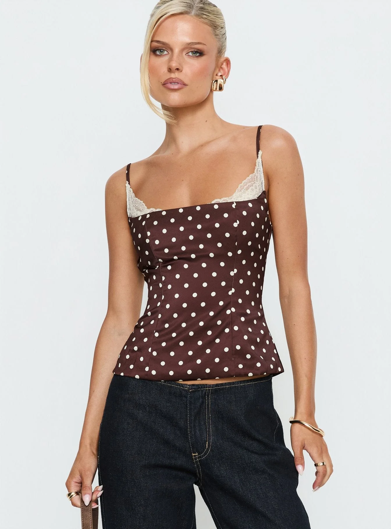 Renaissance Corset Lace Top Brown Polka