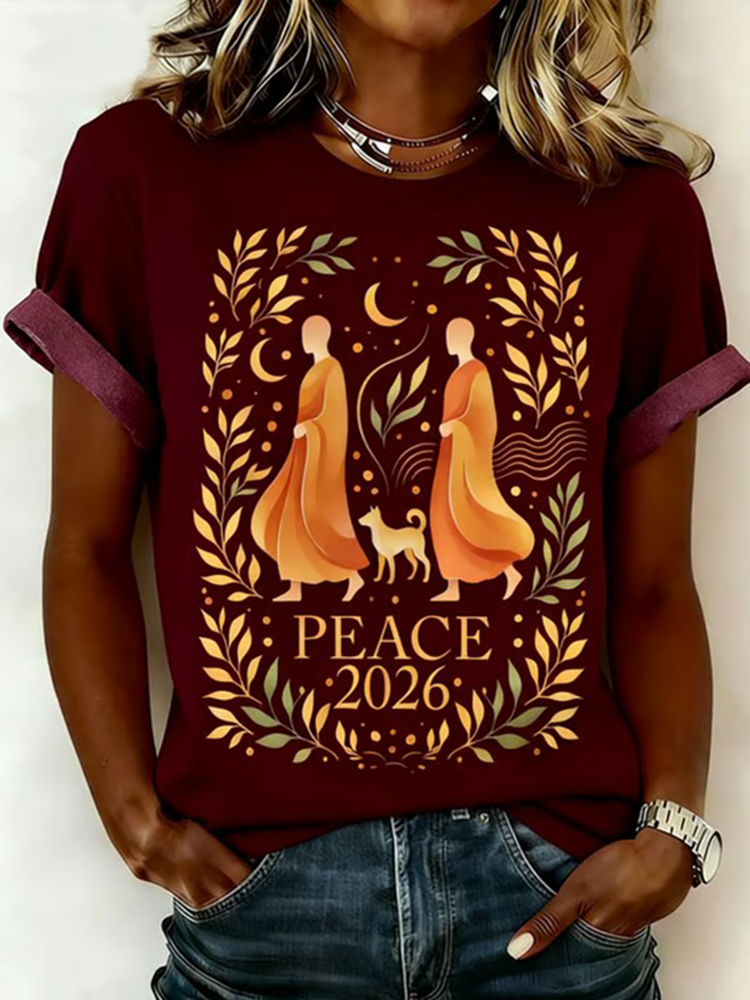 Women's Casual Walk For Peace Printed T-shirt