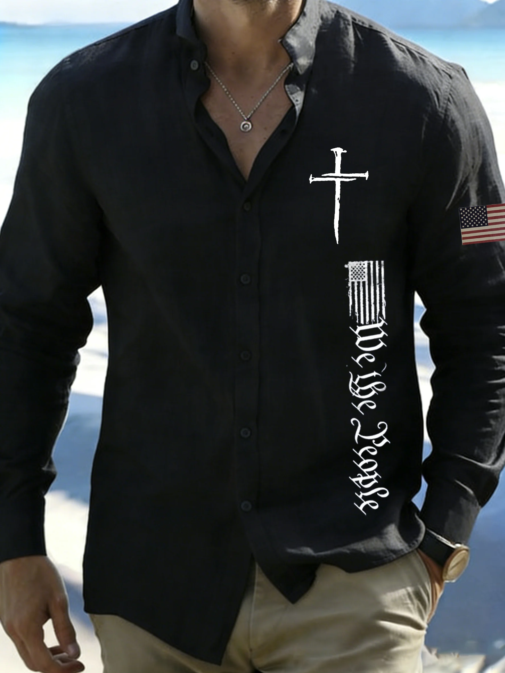 Mens Faith Print Casual Long Sleeve Shirt-Fast Shipping