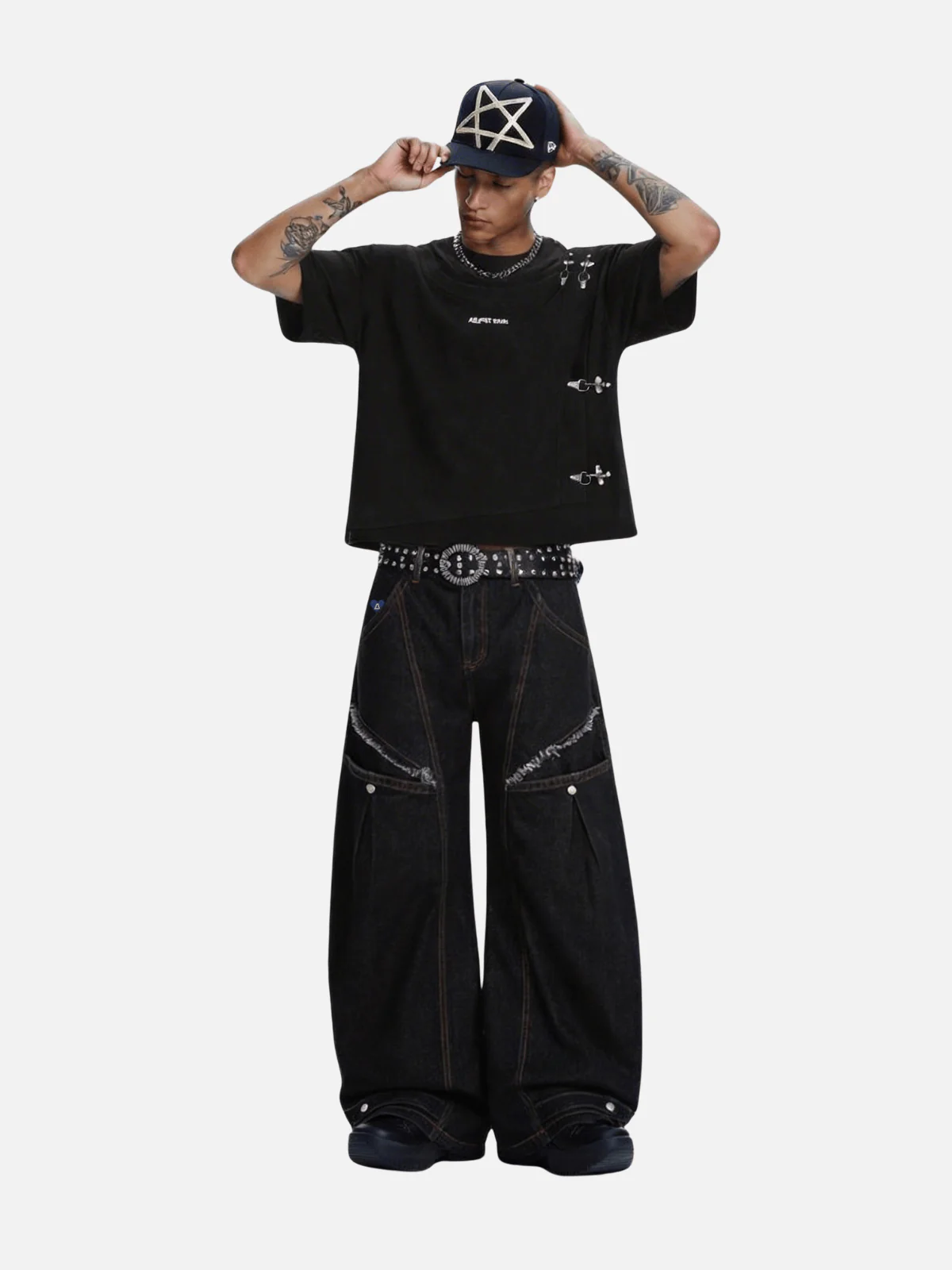 Aelfric Eden Frayed Panel Baggy Barrel Jeans