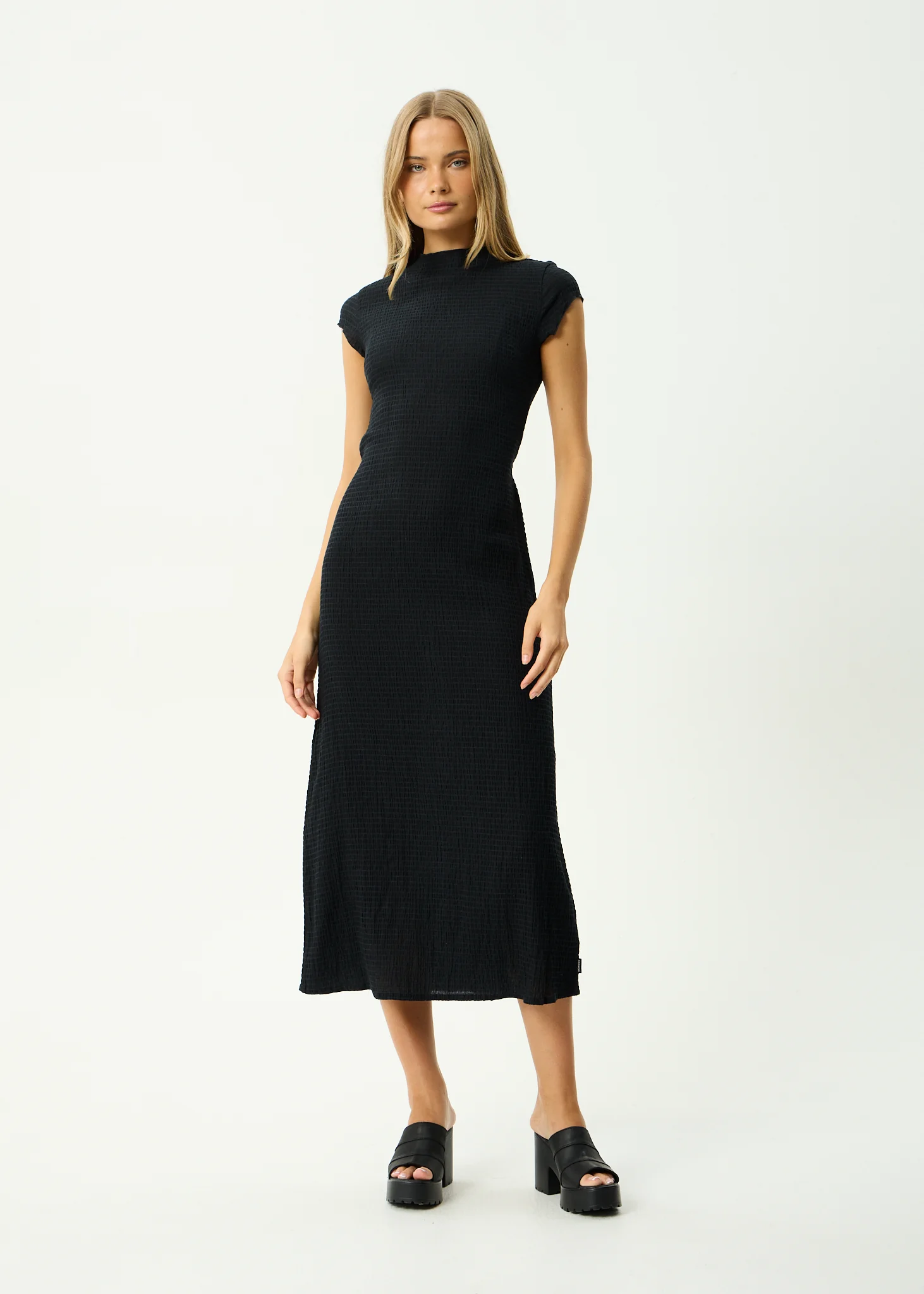 AFENDS Womens Elodie - Seersucker Midi Dress - Black