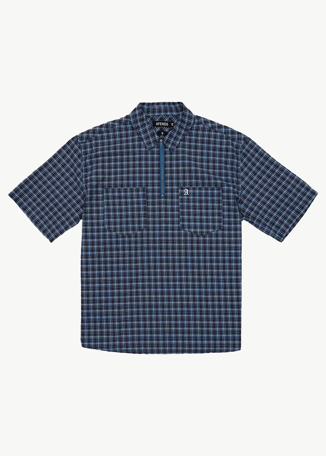 AFENDS Mens Mountains - Workwear Short Sleeve Shirt - Navy Check