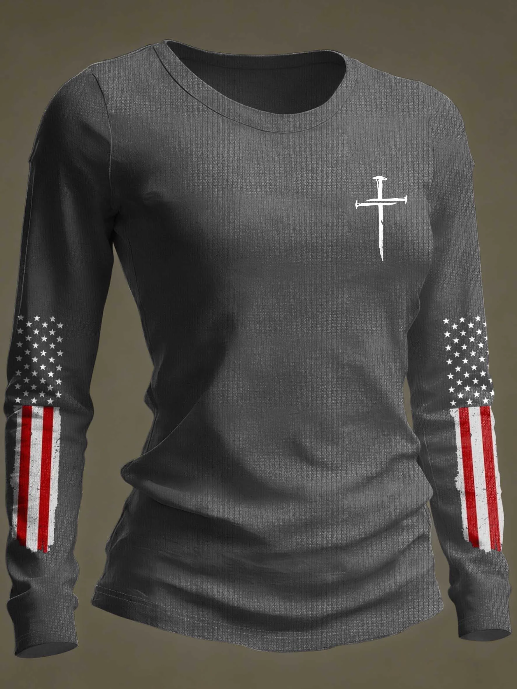 Women's Vintage American Flag Print Long-Sleeved T-Shirt-Fast Shipping