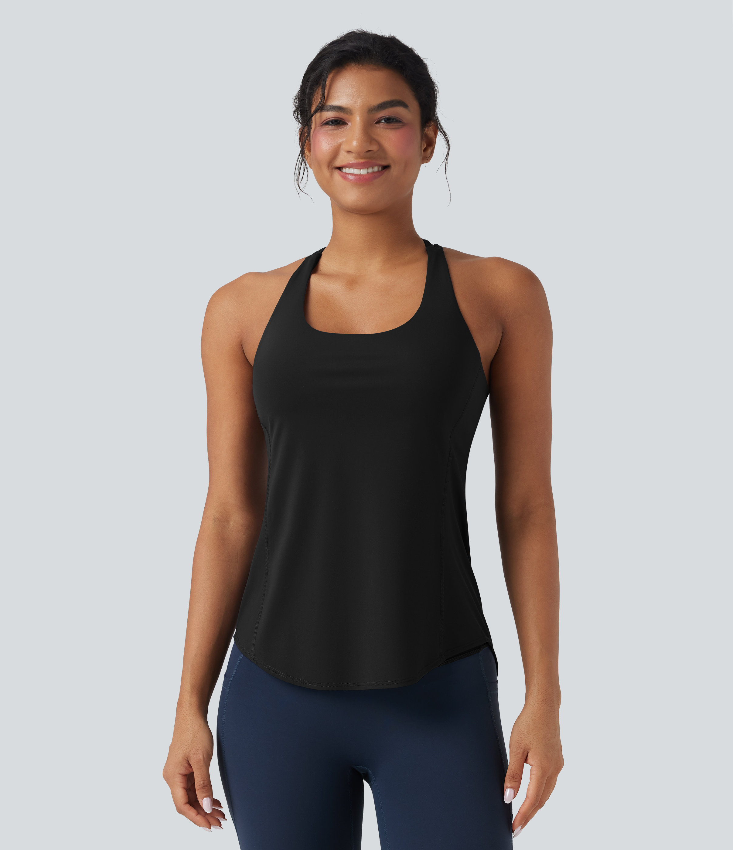 Halara UltraSculpt™ Round Neck Crisscross Back Running Tank Tops D-F Cups