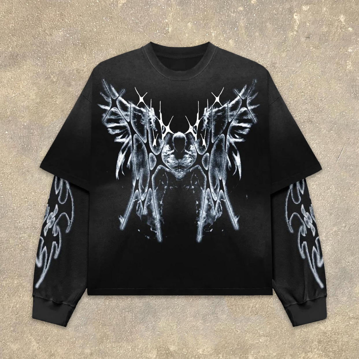 Figure Wing  Fake Two Print Long Sleeve T-Shirt