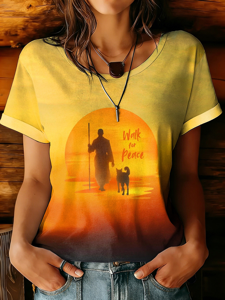 Women's Walk For Peace Monks With Aloka Dog Print T-shirt