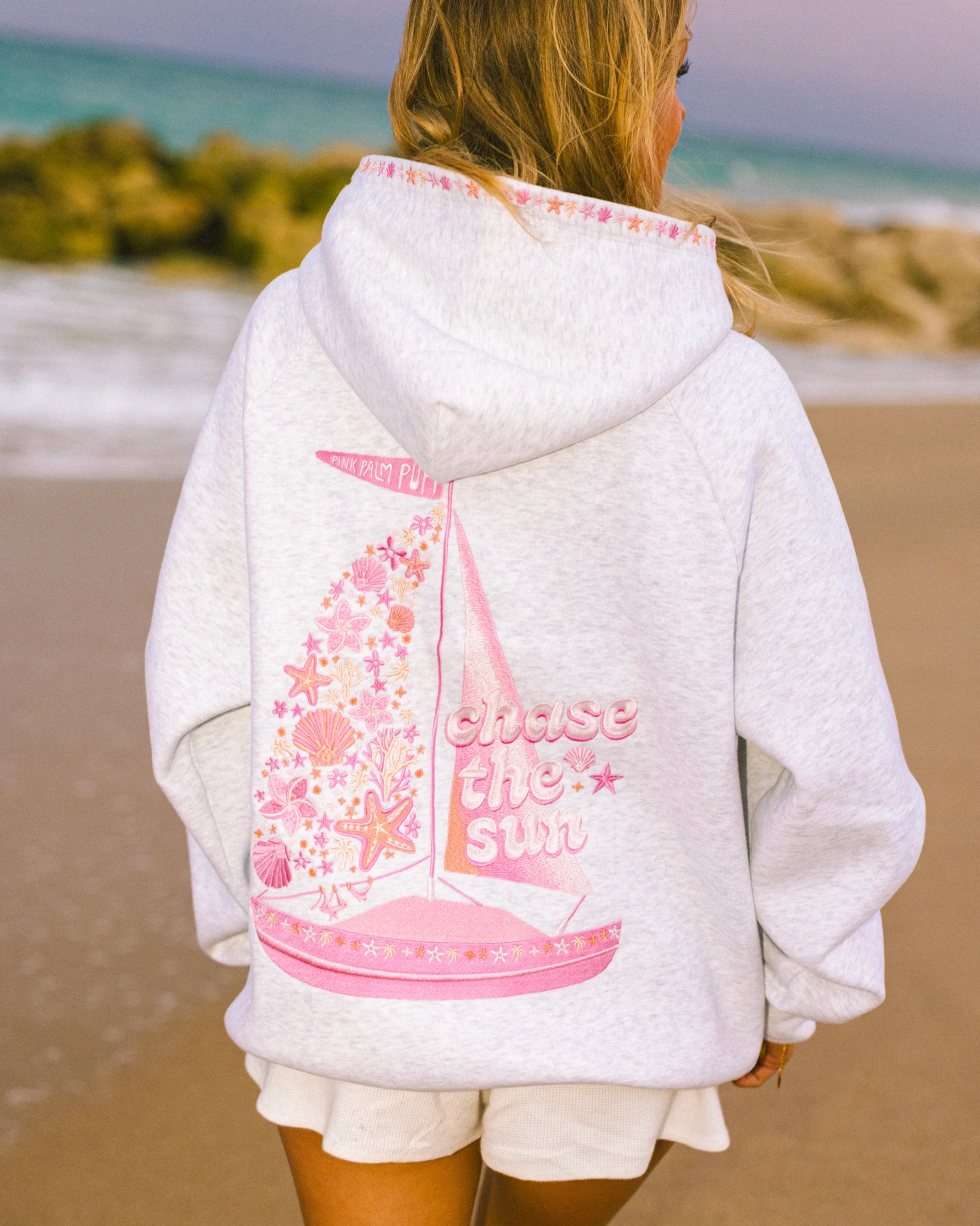 “Chase the Sun” Relaxed Hoodie in Heather Cloud