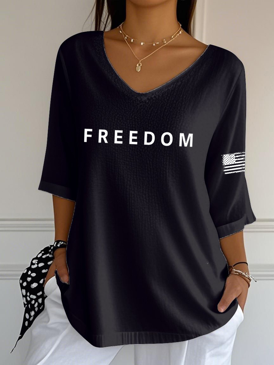 Women's Freedom Is Not Free R.I.P Charlie Kirk V-Neck Half-Sleeve T-Shirt