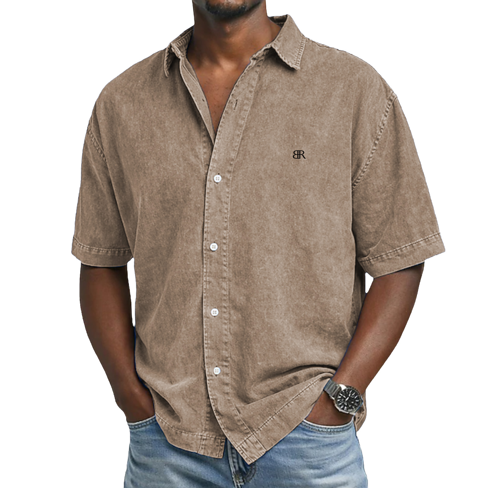 Men's Shirt Casual Shirt Denim Shirt Cotton Acid Wash Shirt