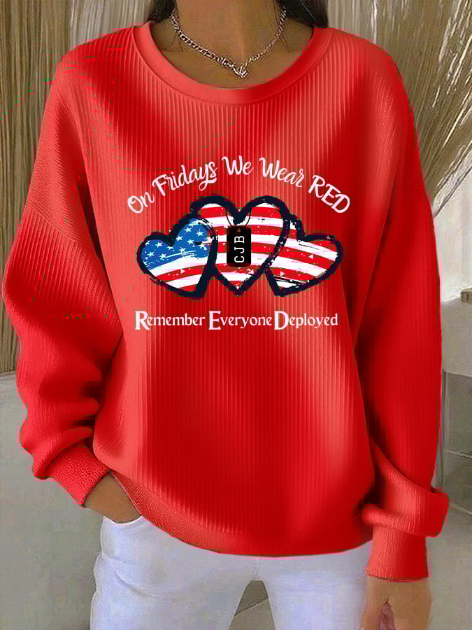Women's On Friday We Wear Red Print Round Neck Sweatshirt