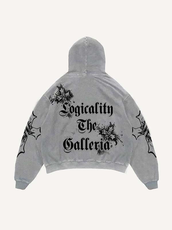 Mary&Floral&Letter&Cross Print Slant Pockets Hoodie