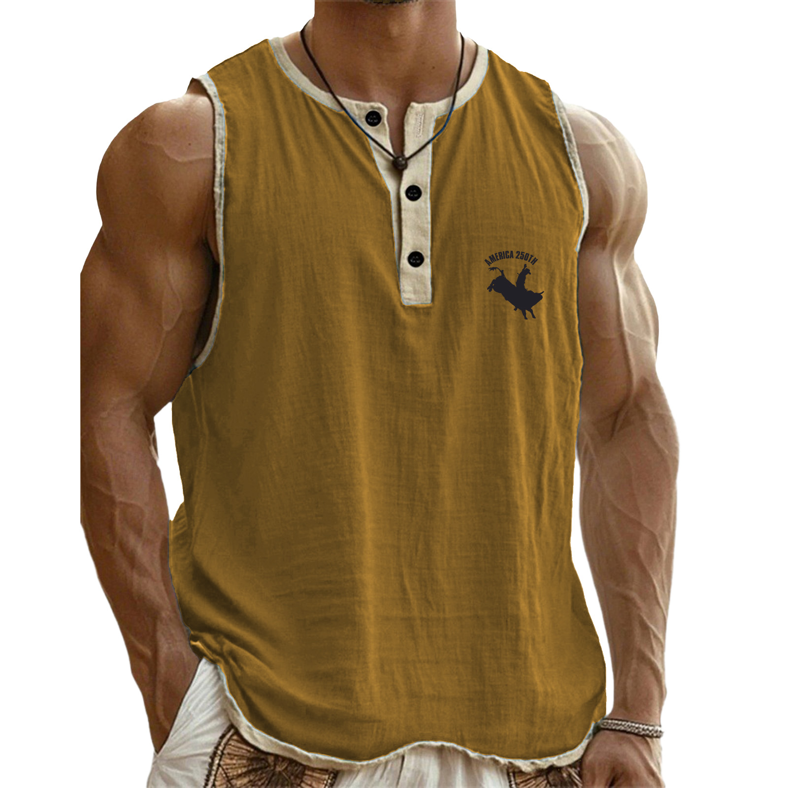 Men's Vintage Breathable Sleeveless Henley Three-Button T-Shirt