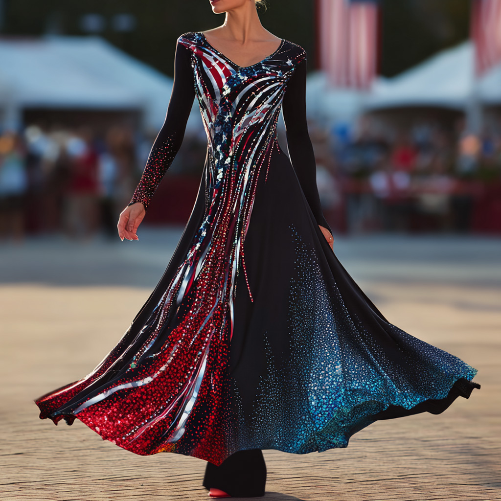 US 250th Anniversary Art Print Long-Sleeve Dress