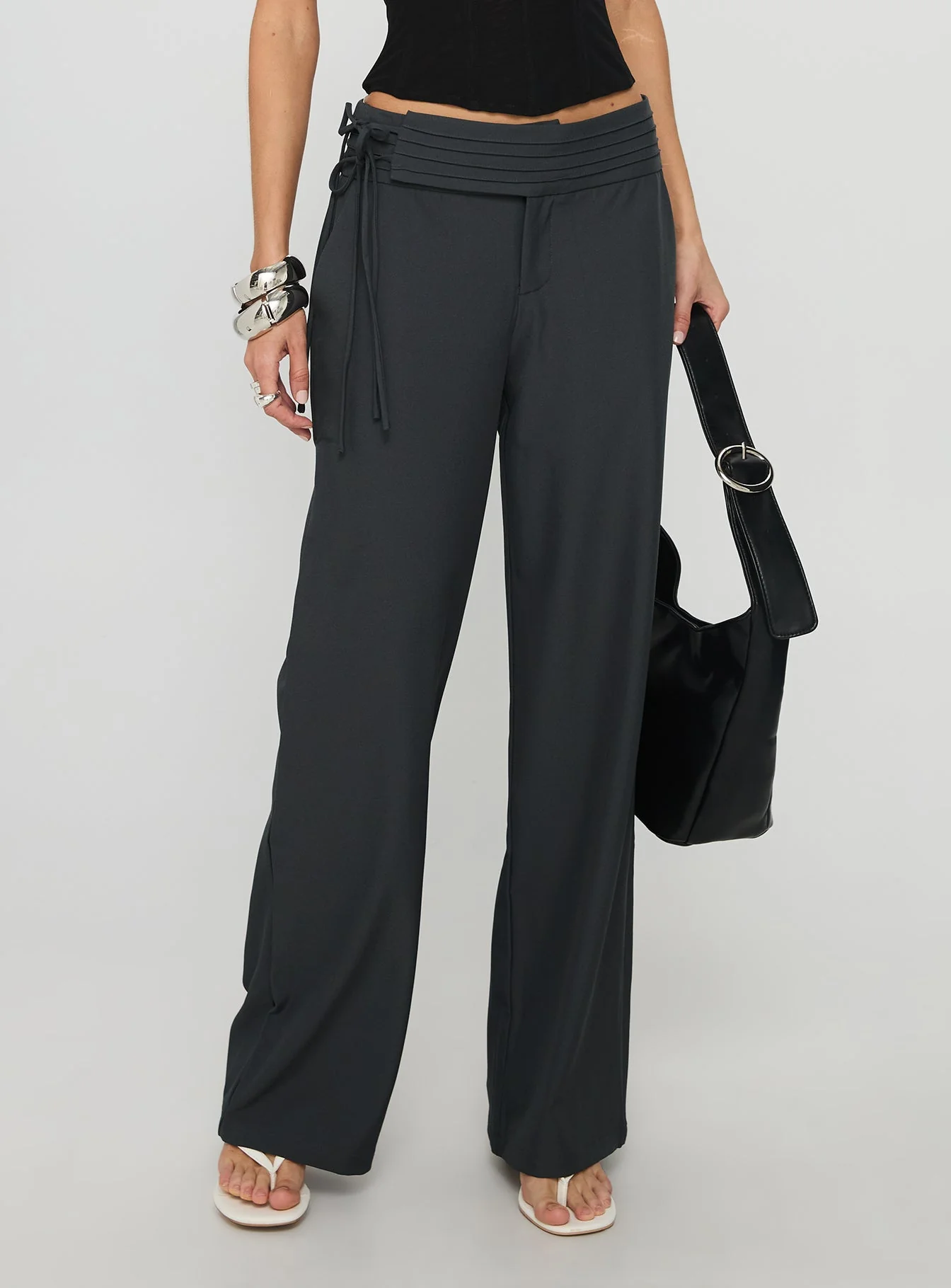 Good Riddance Pleat Tie Slouch Pants Charcoal