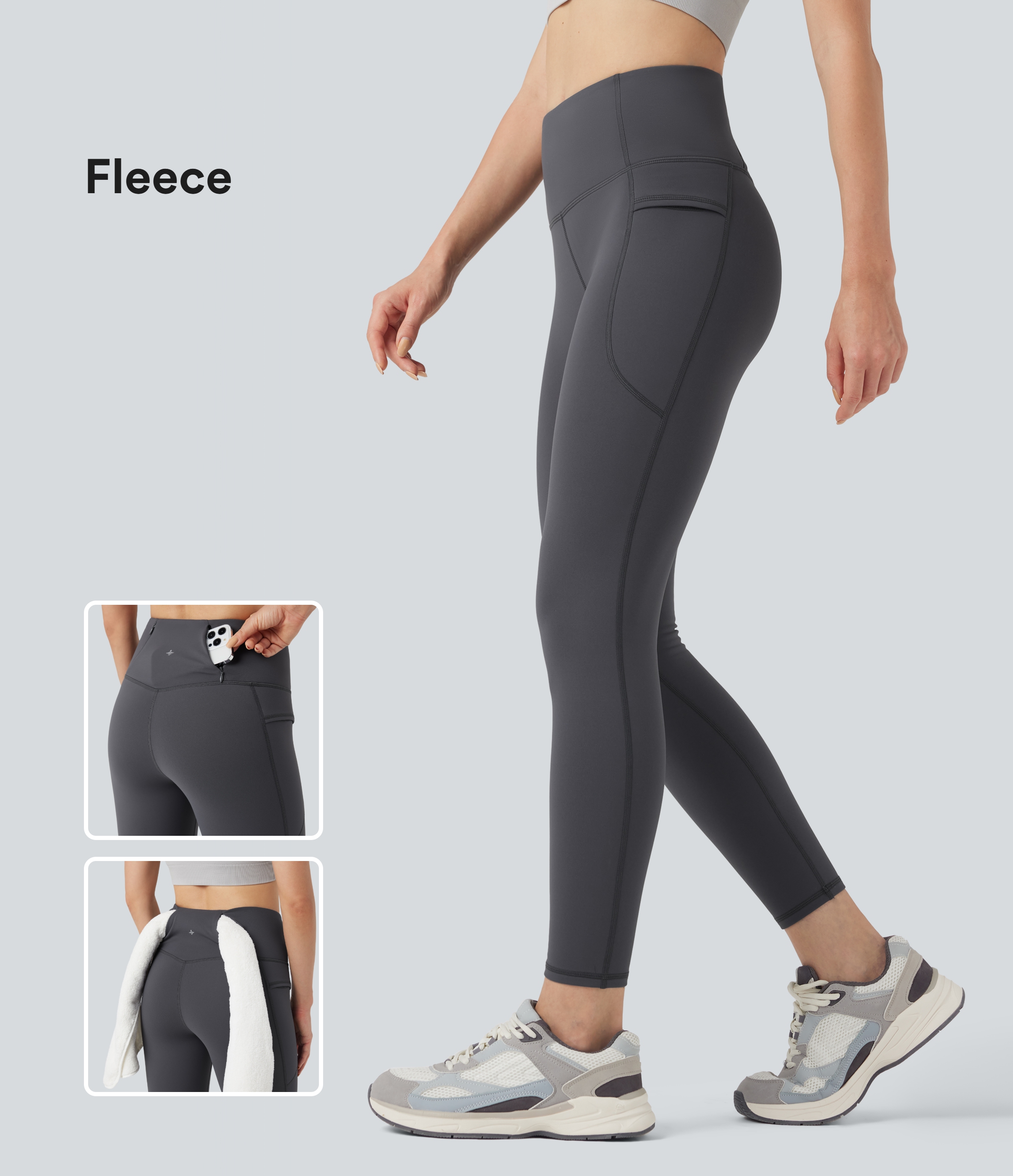 High Waisted Fleece 7/8 Hiking Leggings with Pockets