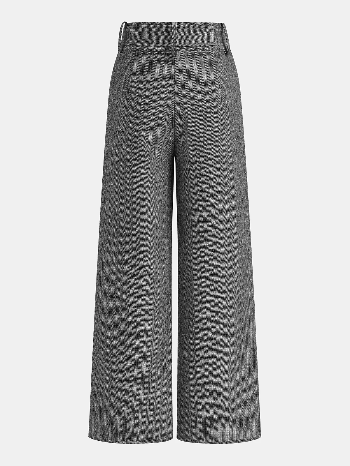 Belted Herringbone Wide-Leg Pants