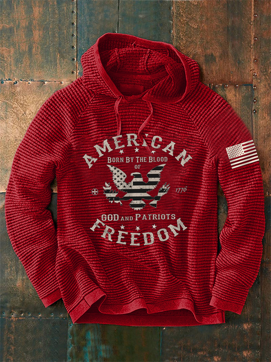 Men's Freedom Born By The Blood Eagle Patriotic Waffle Hoodie