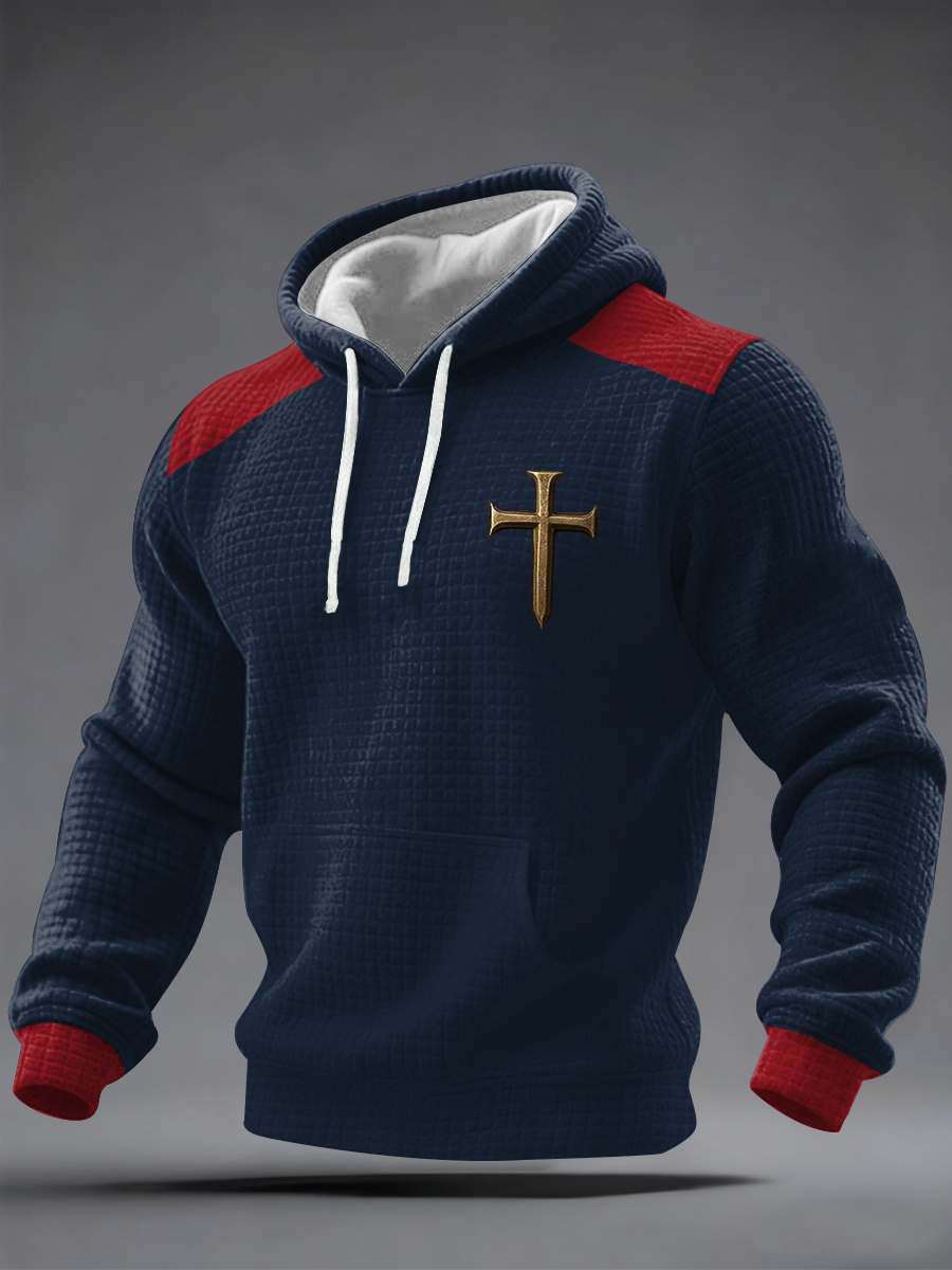 Men's Cross Faith Print Casual Checkered Hoodie