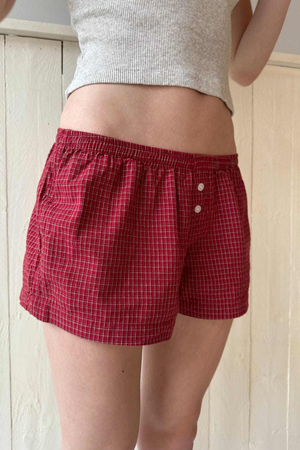 Keira Red Plaid Sweatshorts