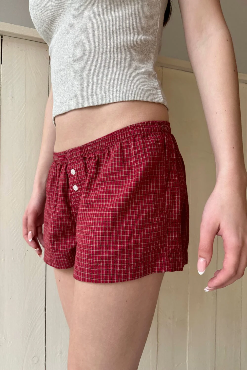 Keira Red Plaid Sweatshorts
