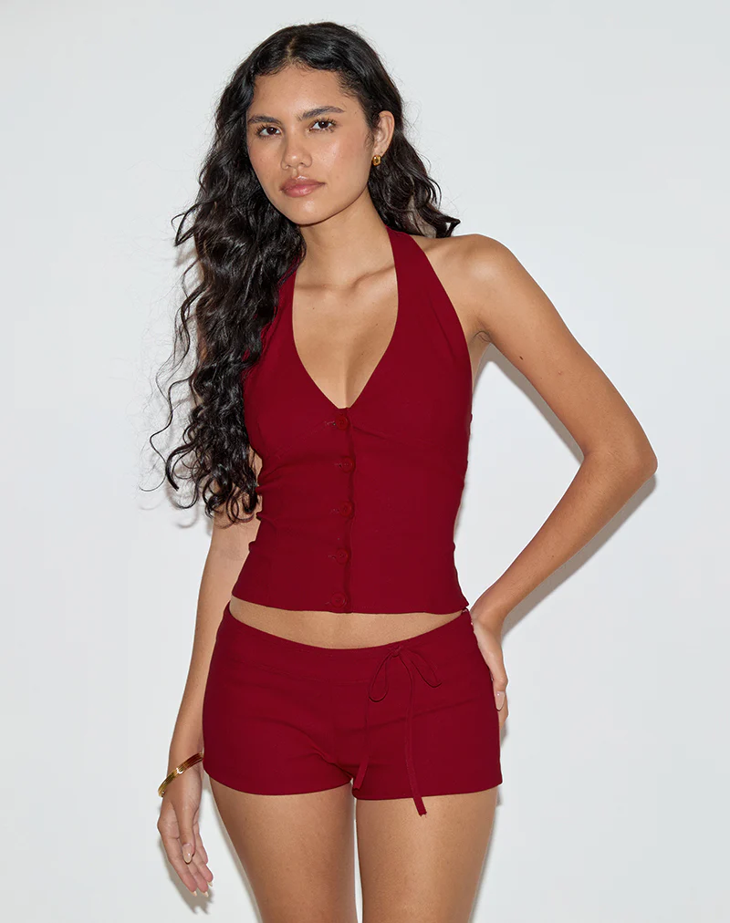Lija Tie Belt Shorts in Tailoring Red