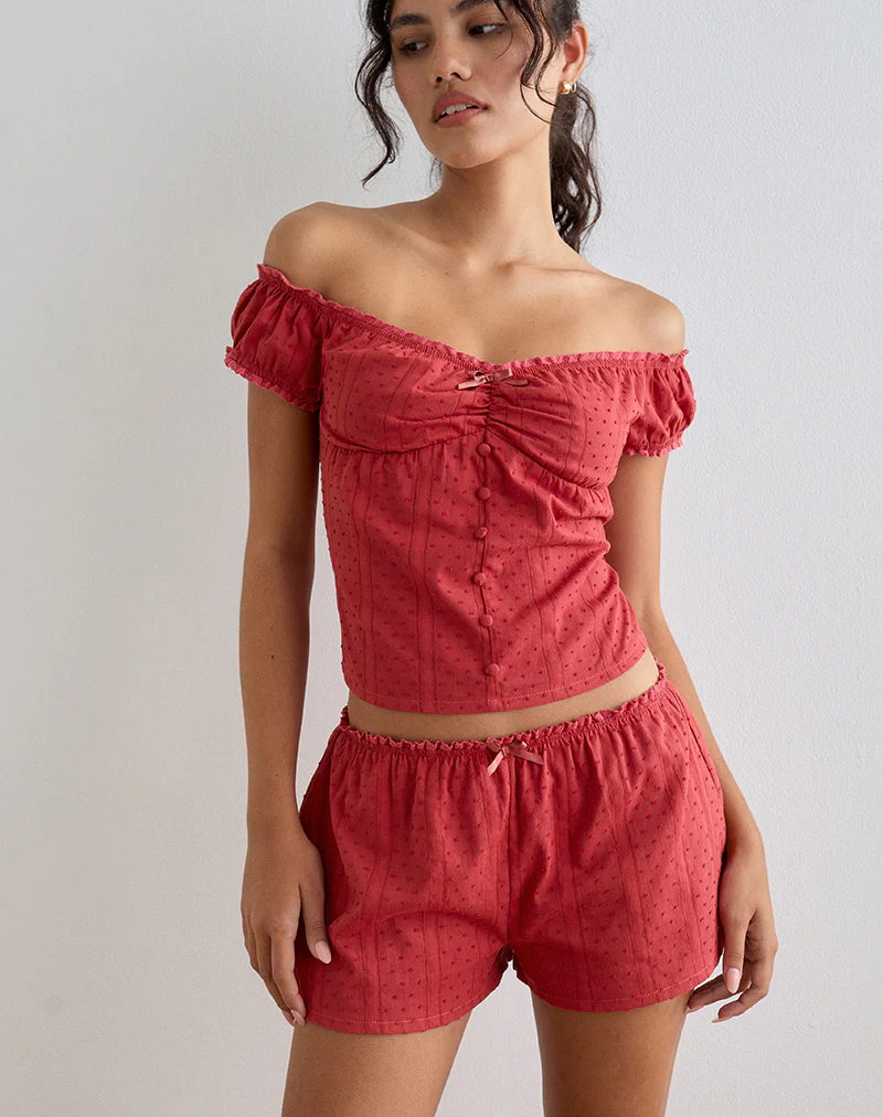 Sumi Shorts in Cotton Dobby Red