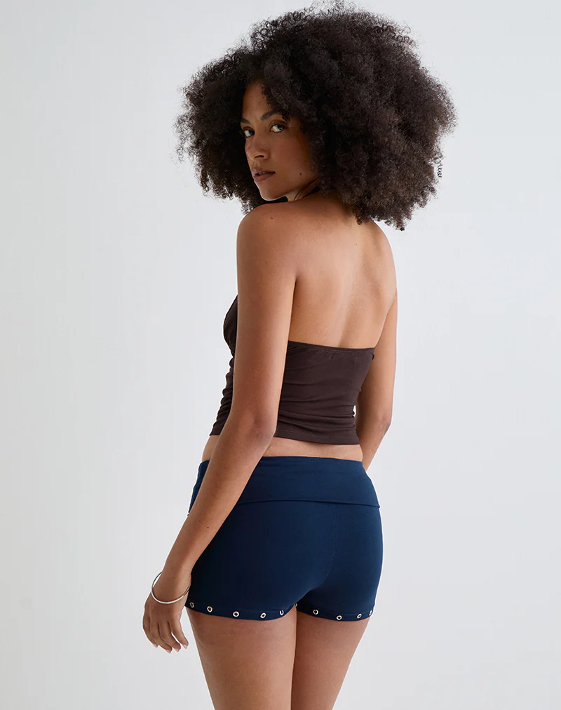 Amane Foldover Short in Rayon Jersey Navy