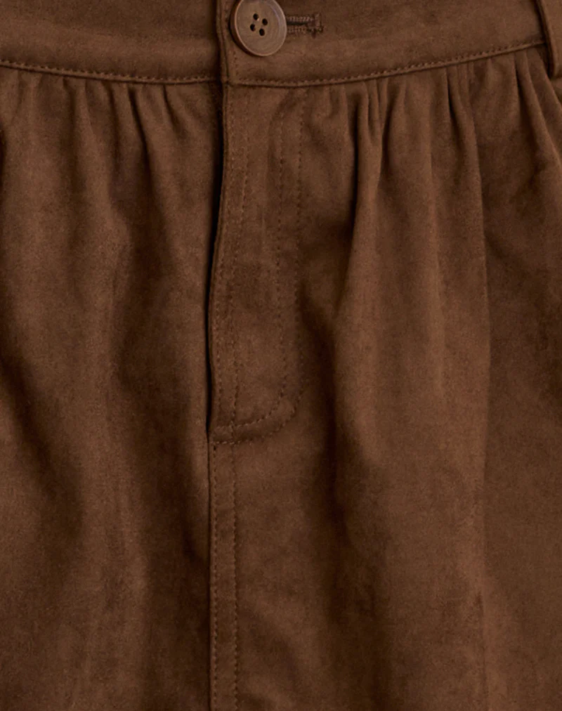 Yonca Frill Mini Skort in Faux Suede Brown