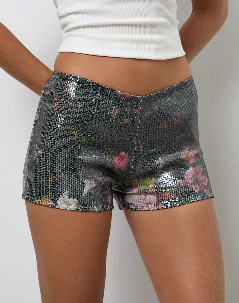Erna Micro Shorts in Sequin Vintage Flower