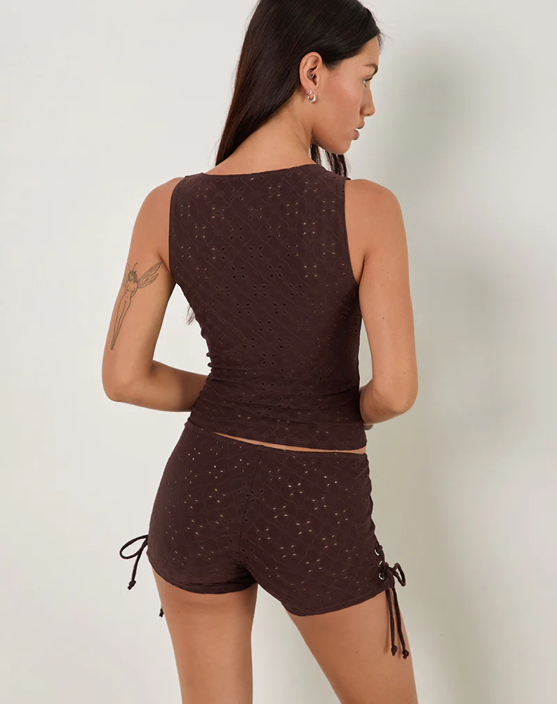 Shrine Short in Stretch Broderie Brown