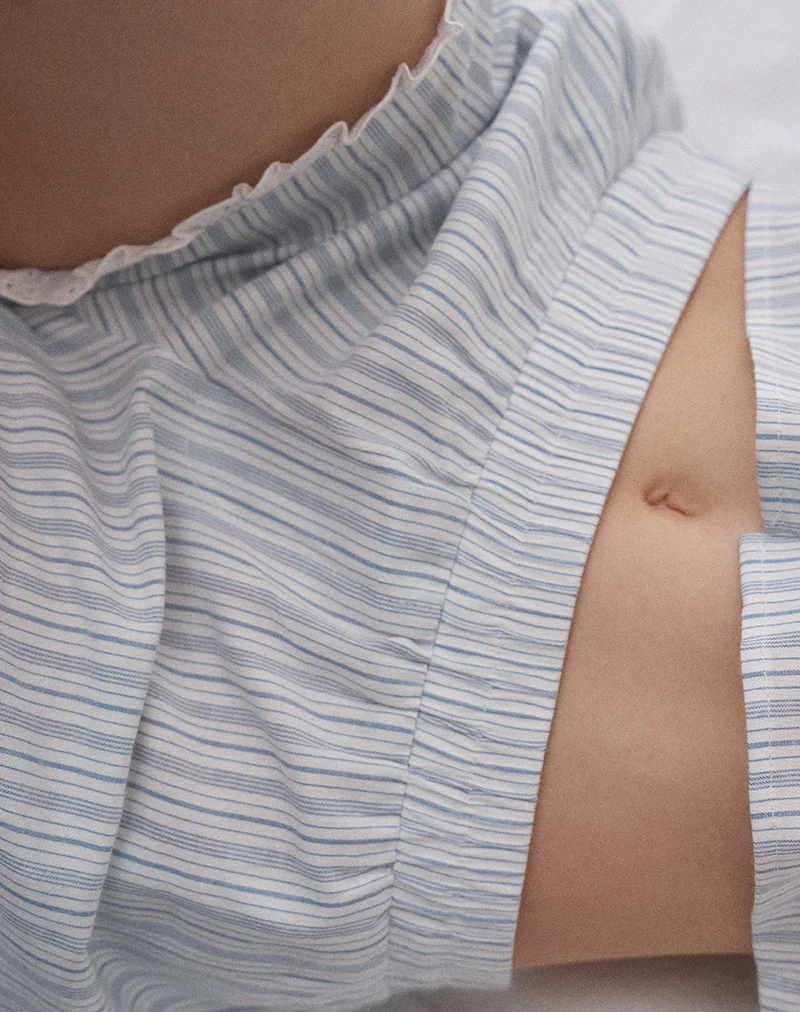 Bonji Shorts in Linen White with Blue Stripe