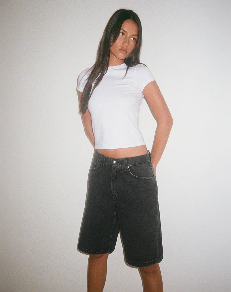 Low Rise Skater Shorts in Washed Black Grey Denim