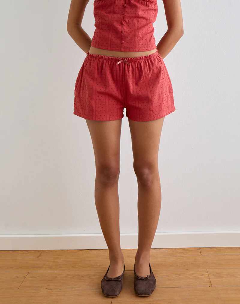 Sumi Shorts in Cotton Dobby Red