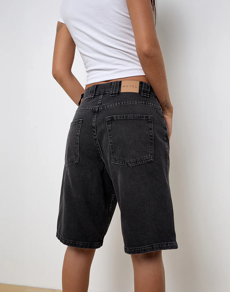 Low Rise Skater Shorts in Washed Black Grey Denim